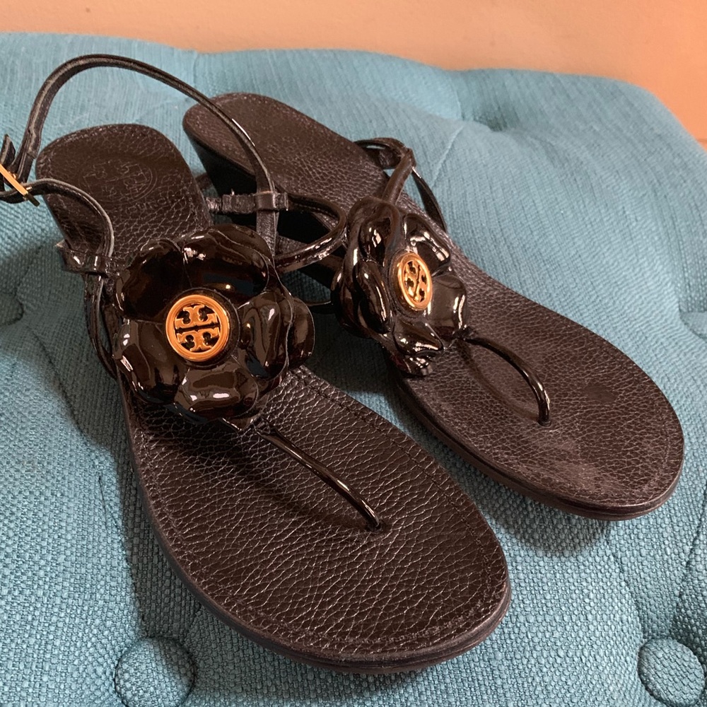 Tory Burch blossom wedge sandal black 8